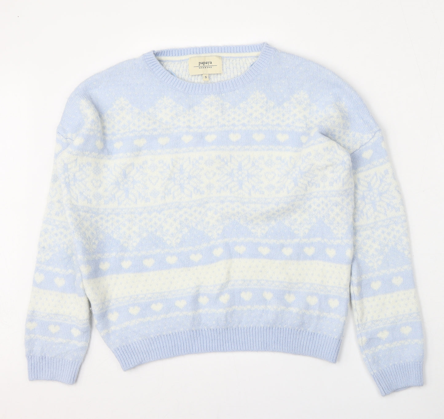 Matalan Womens Blue Round Neck Geometric Acrylic Pullover Jumper Size S
