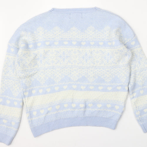 Matalan Womens Blue Round Neck Geometric Acrylic Pullover Jumper Size S
