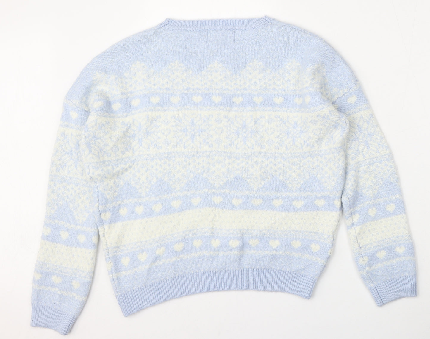 Matalan Womens Blue Round Neck Geometric Acrylic Pullover Jumper Size S