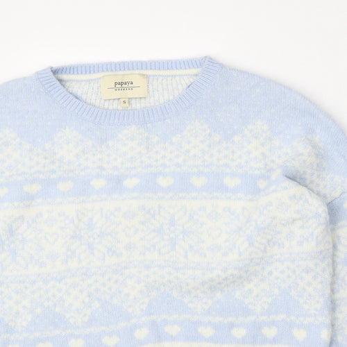 Matalan Womens Blue Round Neck Geometric Acrylic Pullover Jumper Size S