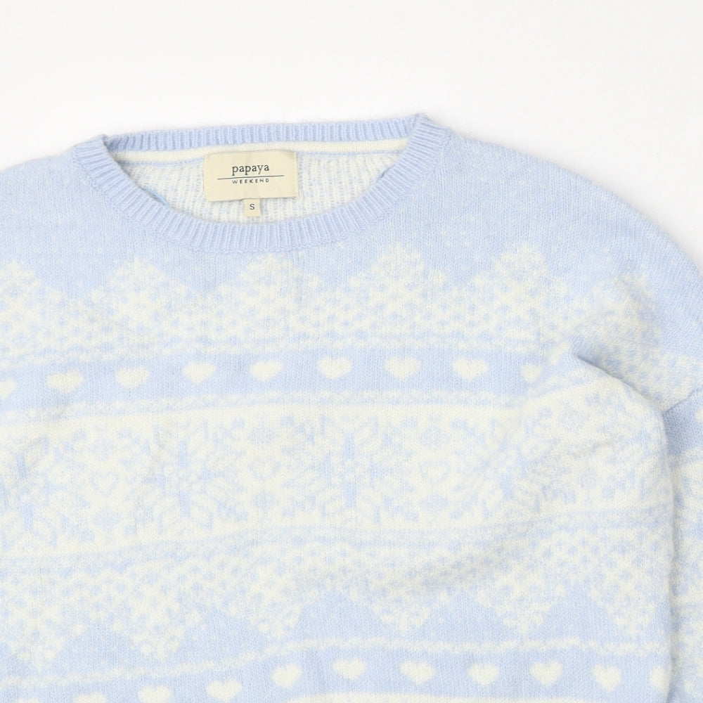 Matalan Womens Blue Round Neck Geometric Acrylic Pullover Jumper Size S