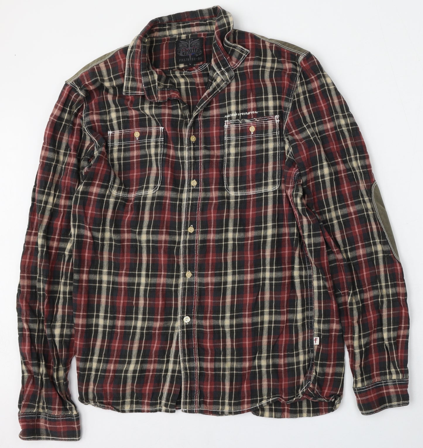 Firetrap Mens Multicoloured Plaid Cotton  Button-Up Size L Collared Button