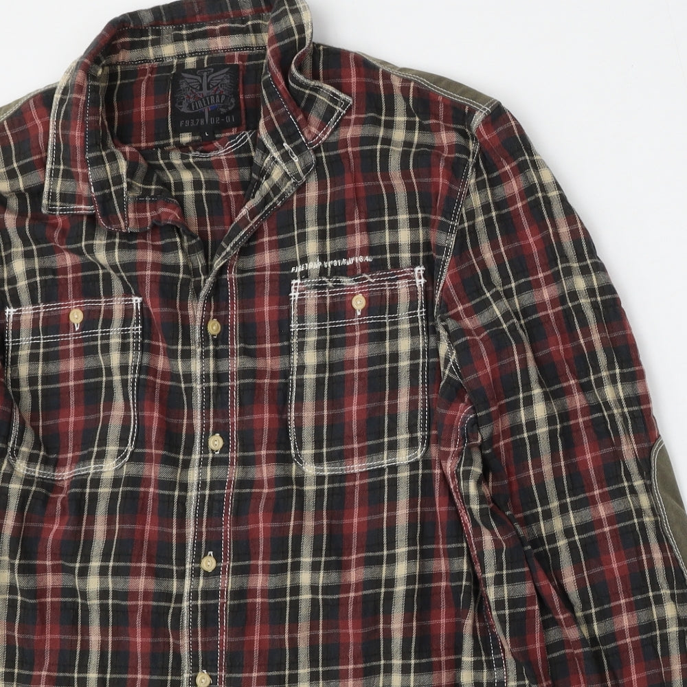 Firetrap Mens Multicoloured Plaid Cotton  Button-Up Size L Collared Button