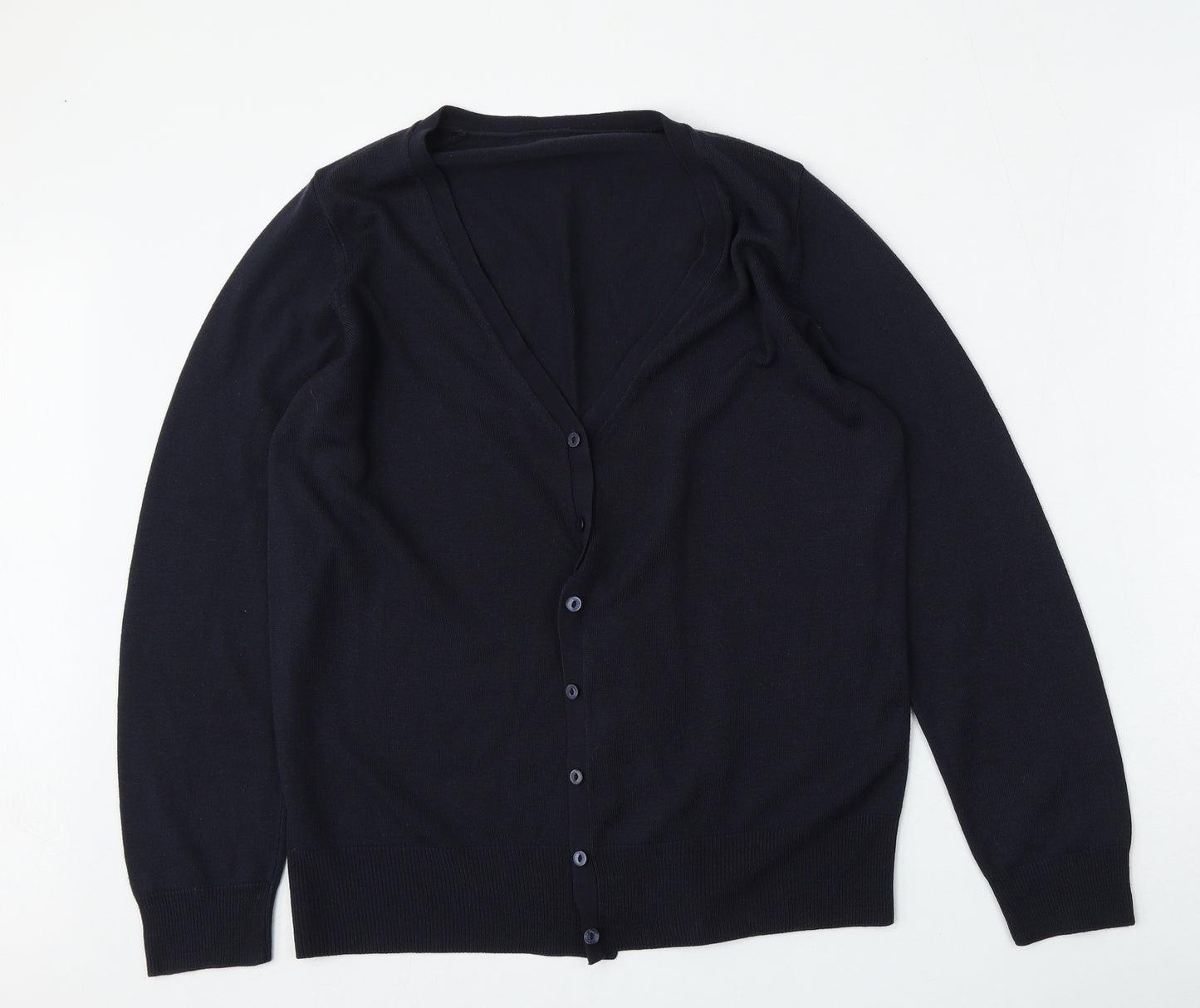 Preworn Womens Blue V-Neck  Polyester Cardigan Jumper Size M