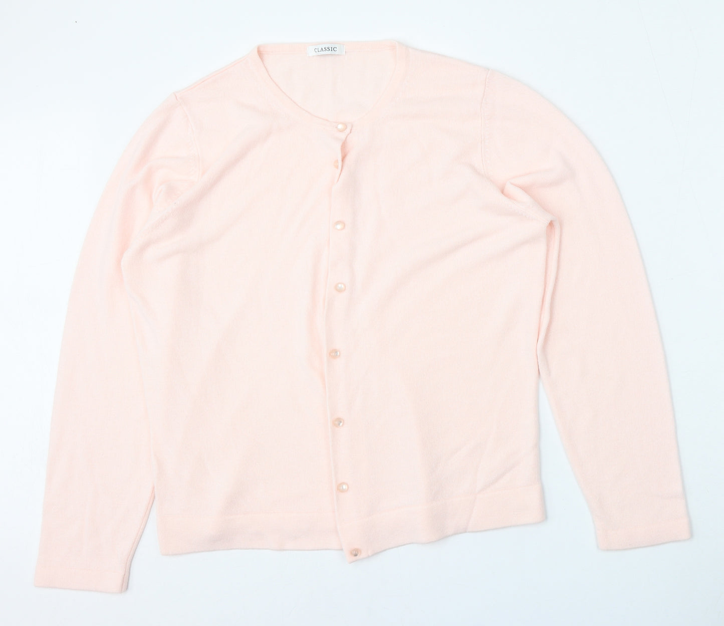 Classic Womens Pink Round Neck  Polyester Cardigan Jumper Size L