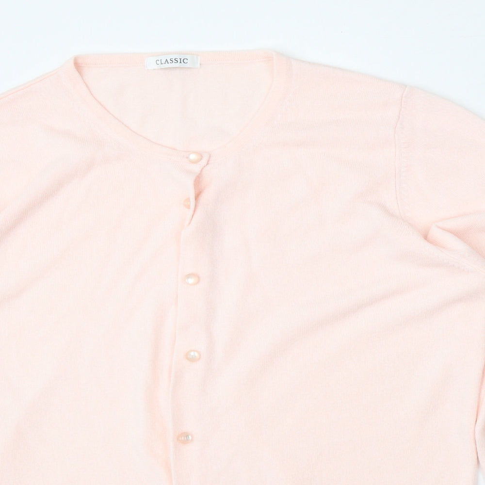 Classic Womens Pink Round Neck  Polyester Cardigan Jumper Size L