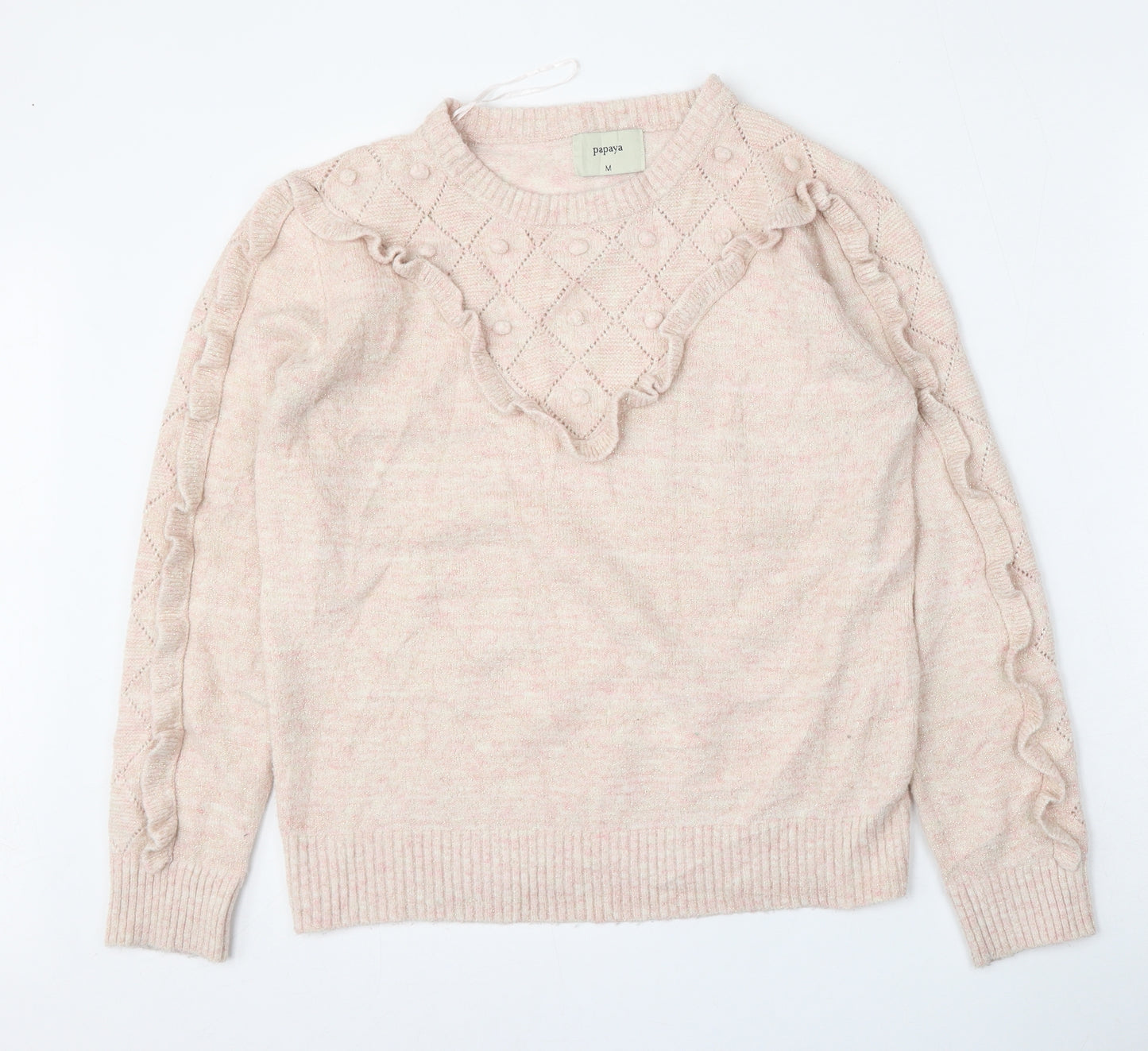 Matalan Womens Pink Round Neck  Acrylic Pullover Jumper Size M