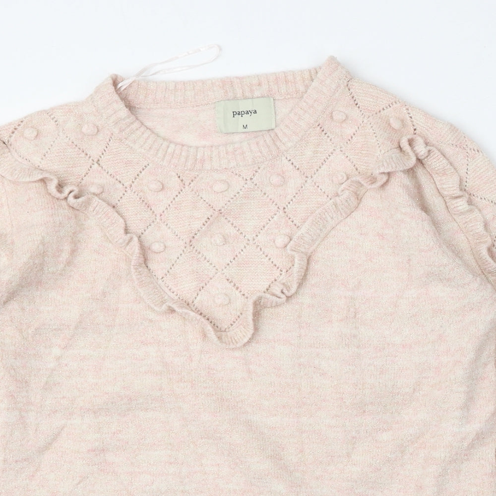 Matalan Womens Pink Round Neck  Acrylic Pullover Jumper Size M