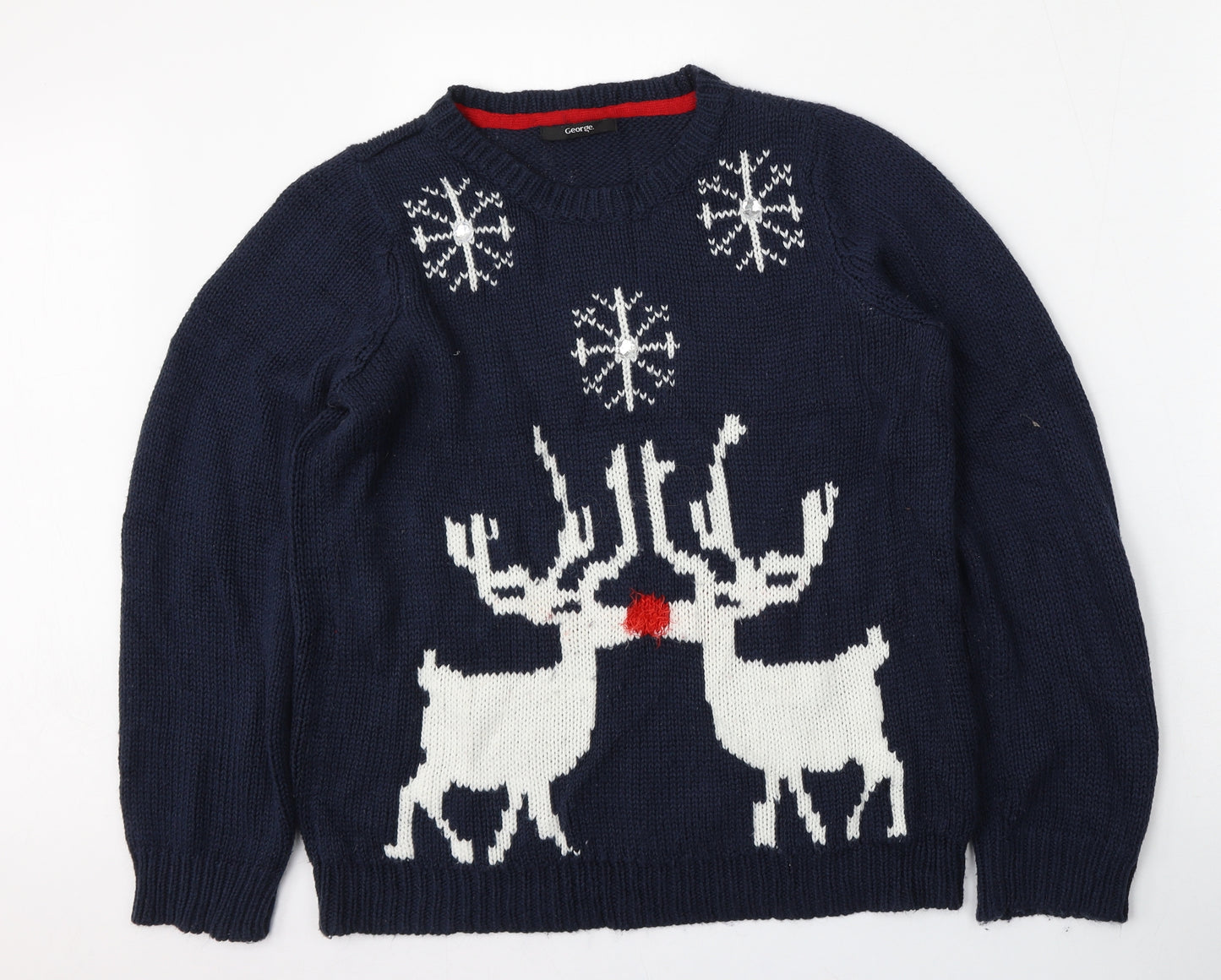 George Womens Blue Round Neck  Acrylic Pullover Jumper Size 14   - Christmas