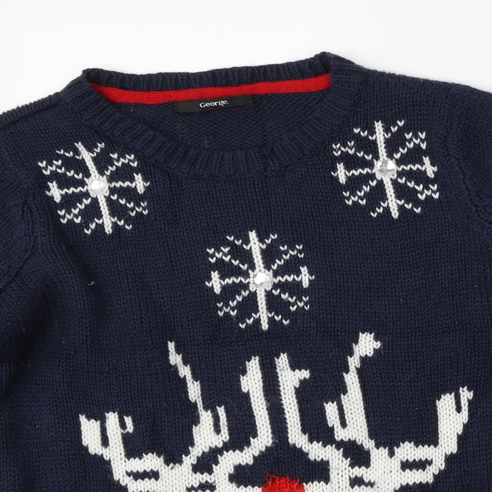 George Womens Blue Round Neck  Acrylic Pullover Jumper Size 14   - Christmas