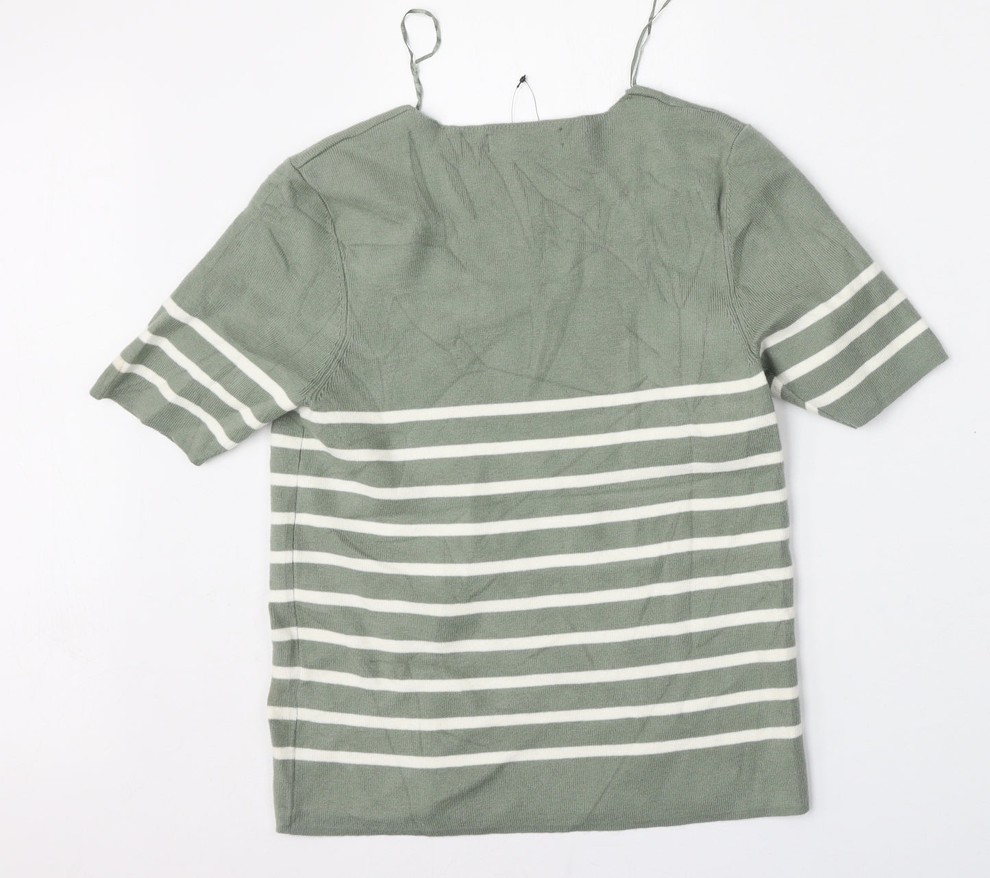 Marks and Spencer Womens Green V-Neck Striped Viscose Pullover Jumper Size 12