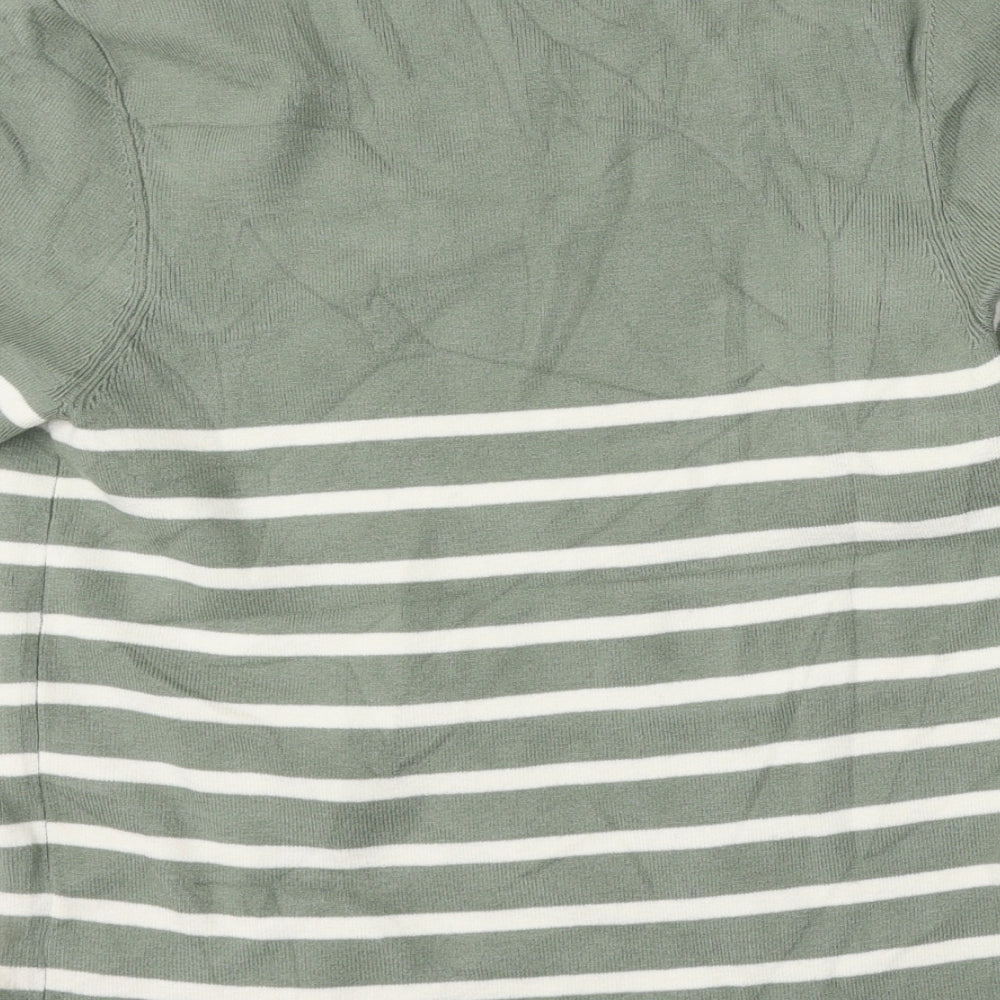 Marks and Spencer Womens Green V-Neck Striped Viscose Pullover Jumper Size 12