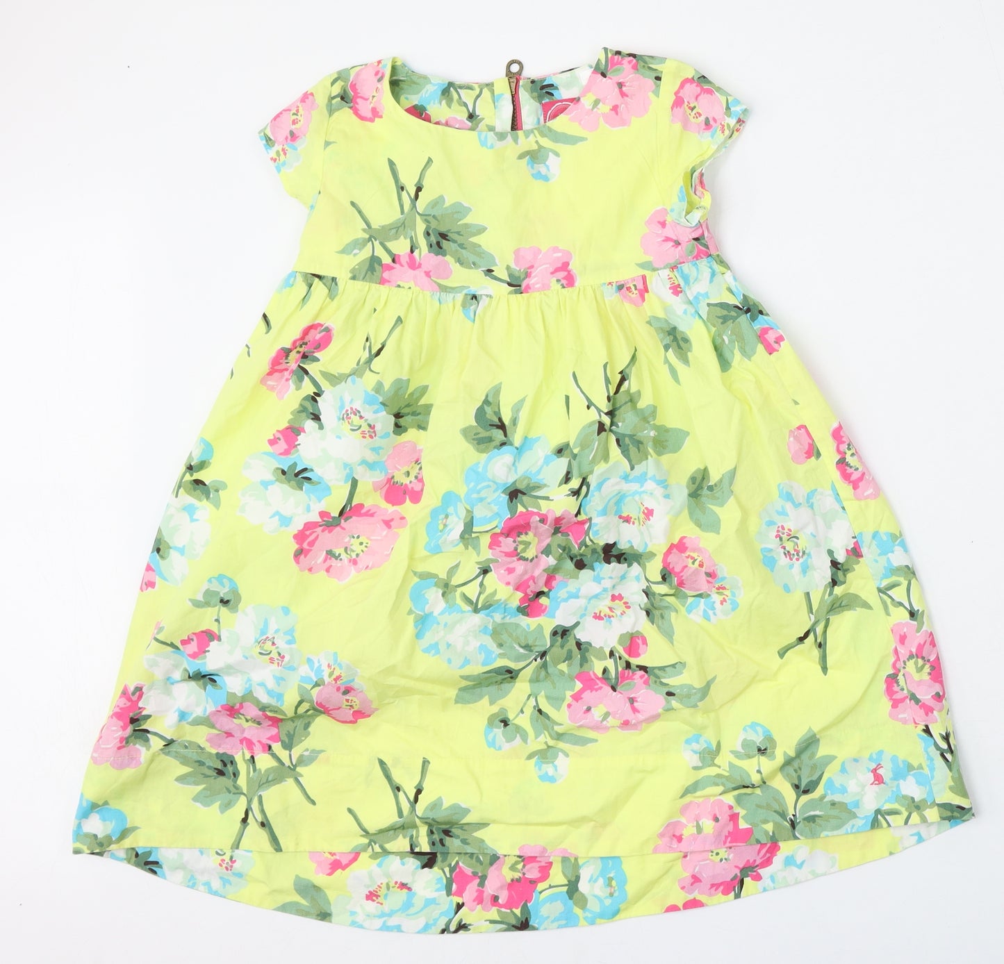 Joules Girls Yellow Floral Cotton Trapeze & Swing  Size 8 Years  Round Neck Zip