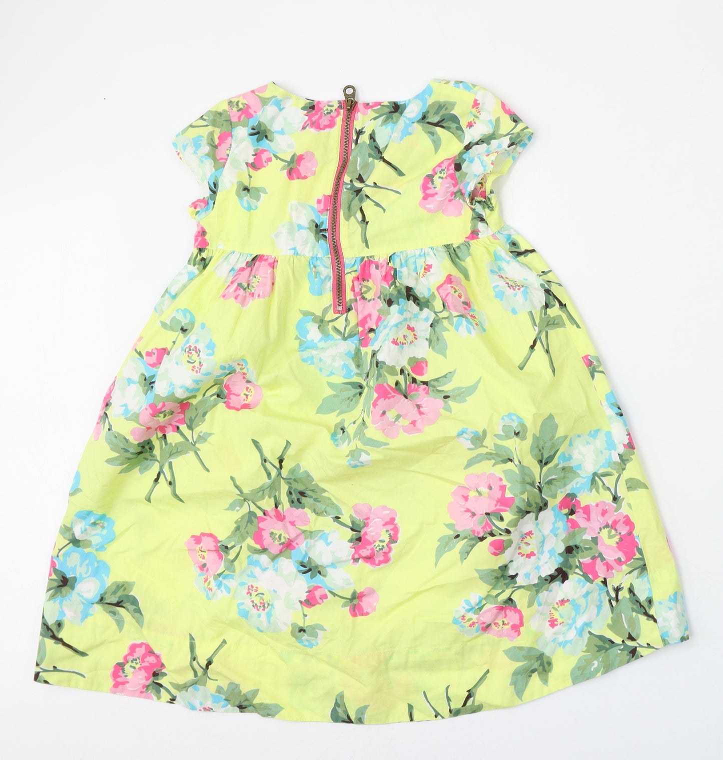 Joules Girls Yellow Floral Cotton Trapeze & Swing  Size 8 Years  Round Neck Zip