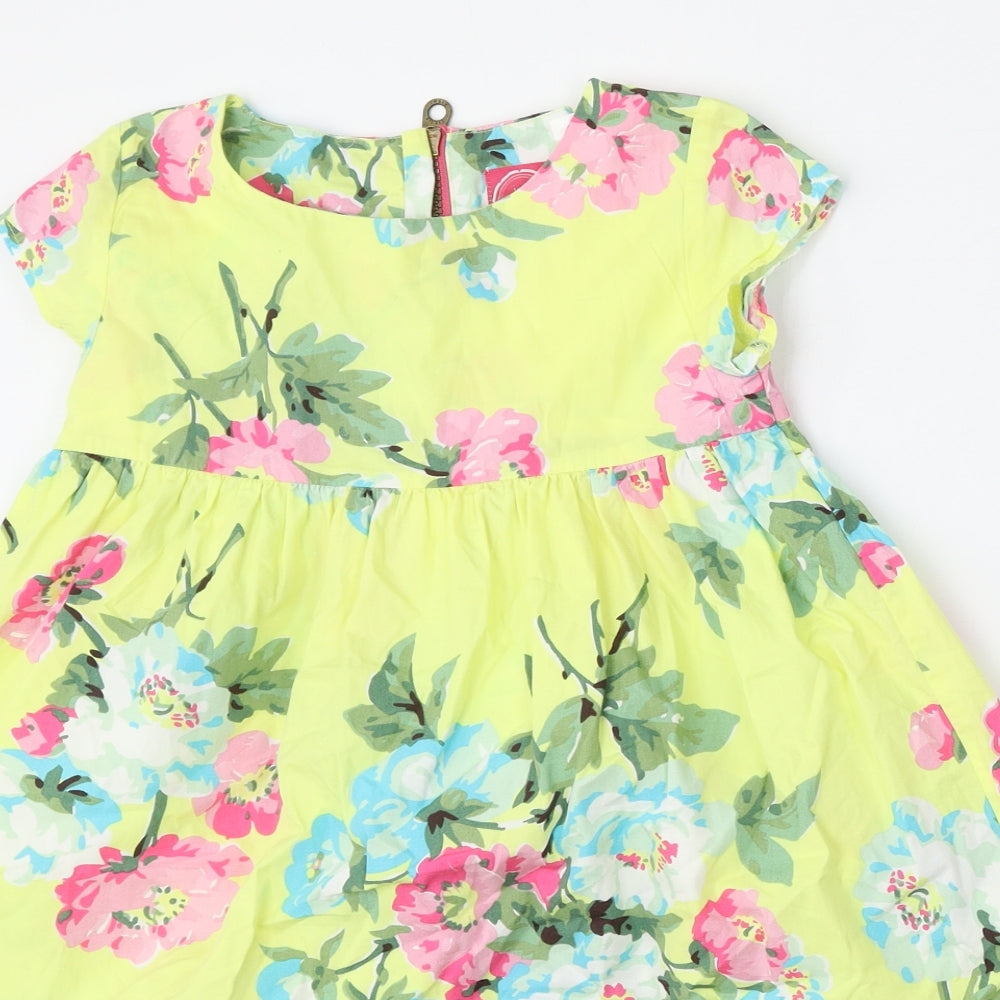 Joules Girls Yellow Floral Cotton Trapeze & Swing  Size 8 Years  Round Neck Zip
