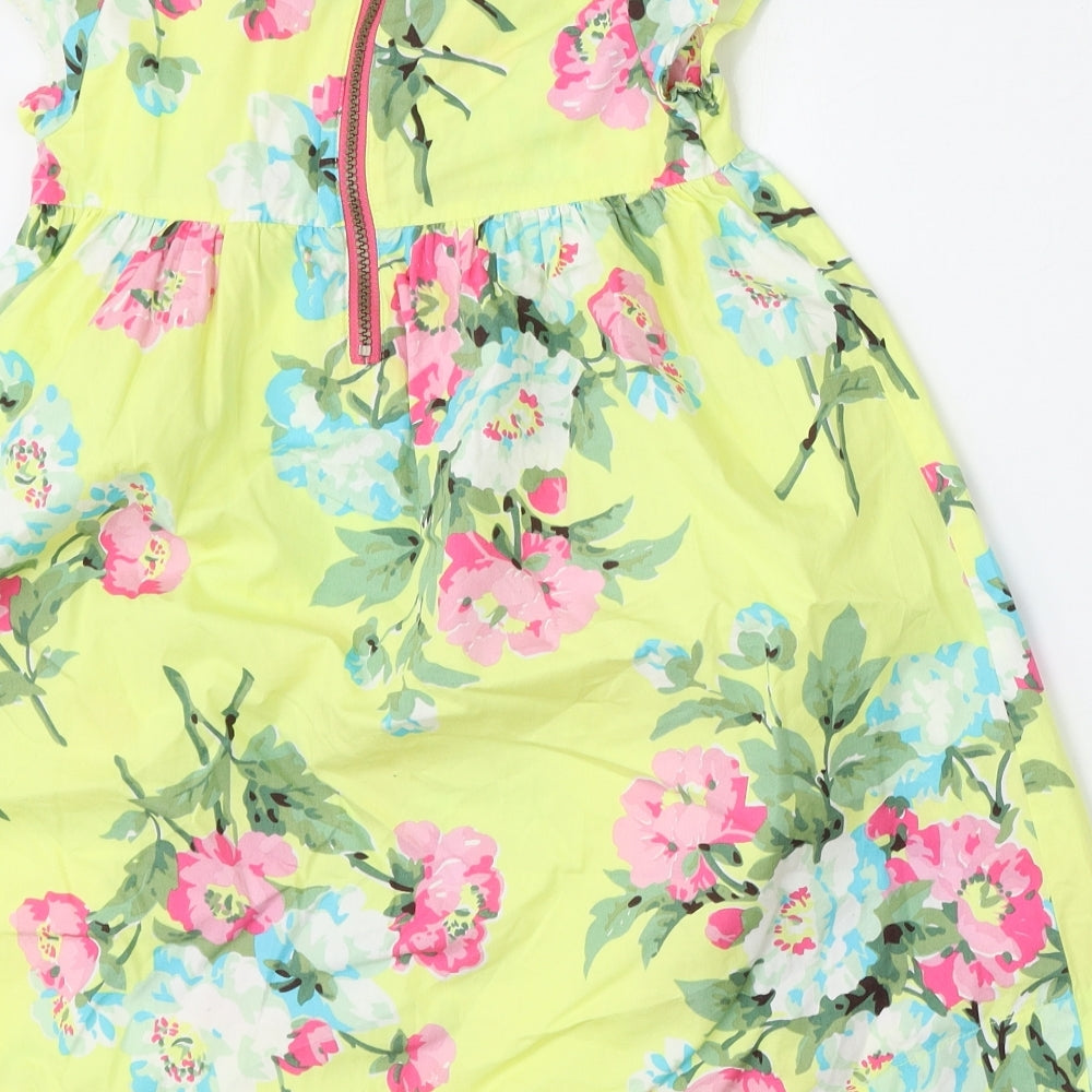 Joules Girls Yellow Floral Cotton Trapeze & Swing  Size 8 Years  Round Neck Zip