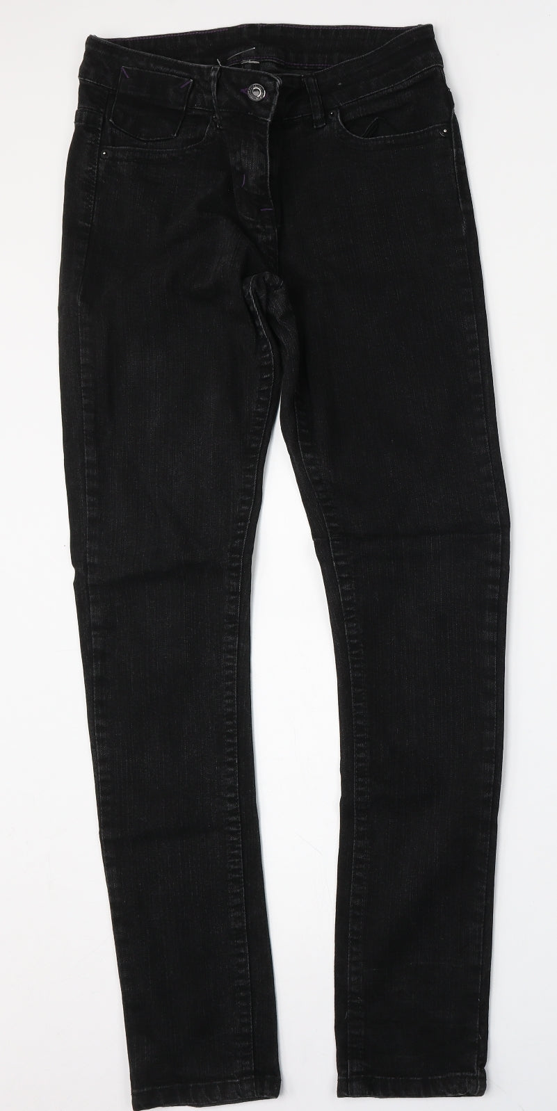 Preworn Womens Black  Polyester Skinny Jeans Size 30 L30 in Regular Button