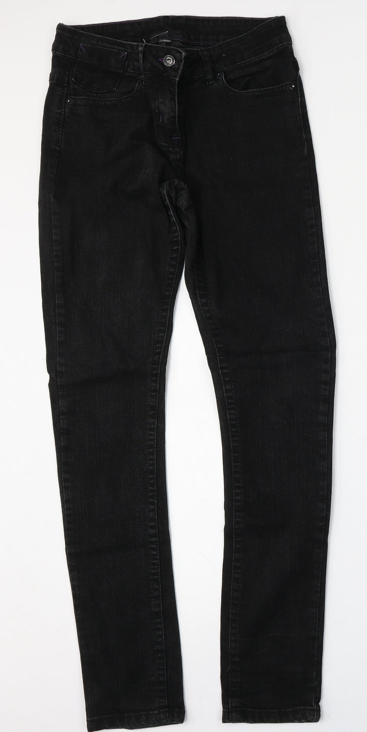 Preworn Womens Black  Polyester Skinny Jeans Size 30 L30 in Regular Button