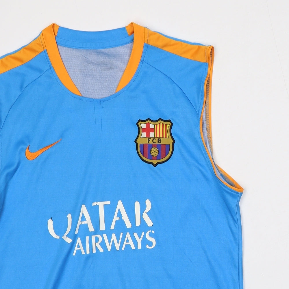FC Barcelona Mens Blue  Polyester  T-Shirt Size L Round Neck