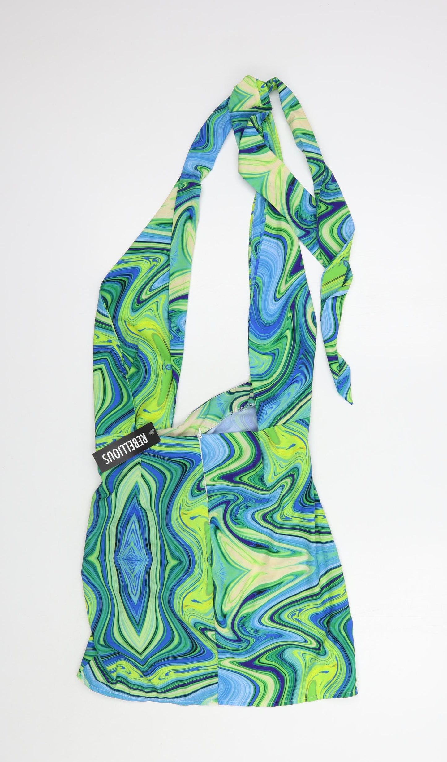 Rebellious Womens Multicoloured Geometric Patent Leather Mini  Size 12  Halter Tie