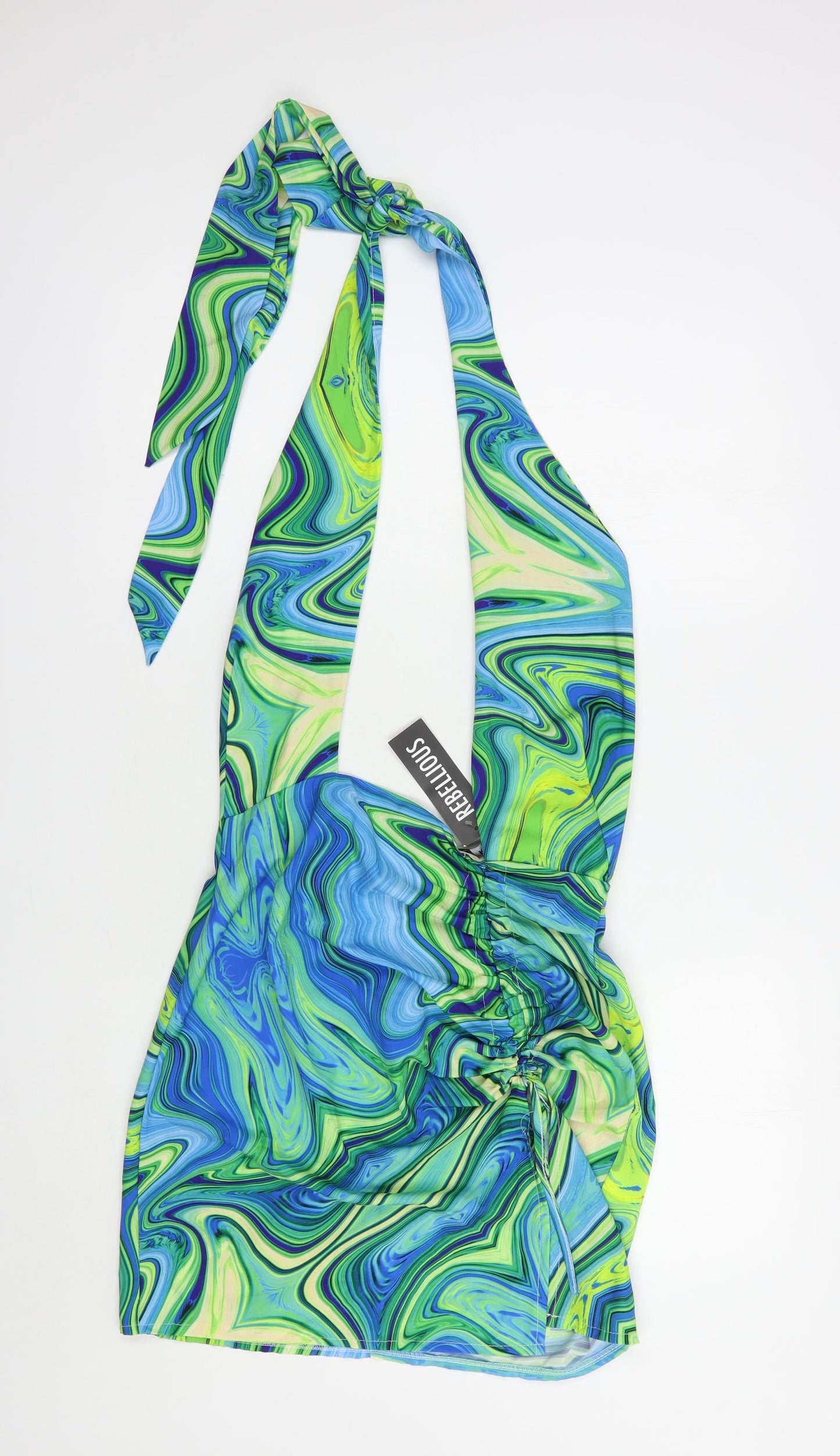 Rebellious Womens Multicoloured Geometric Patent Leather Mini  Size 12  Halter Tie
