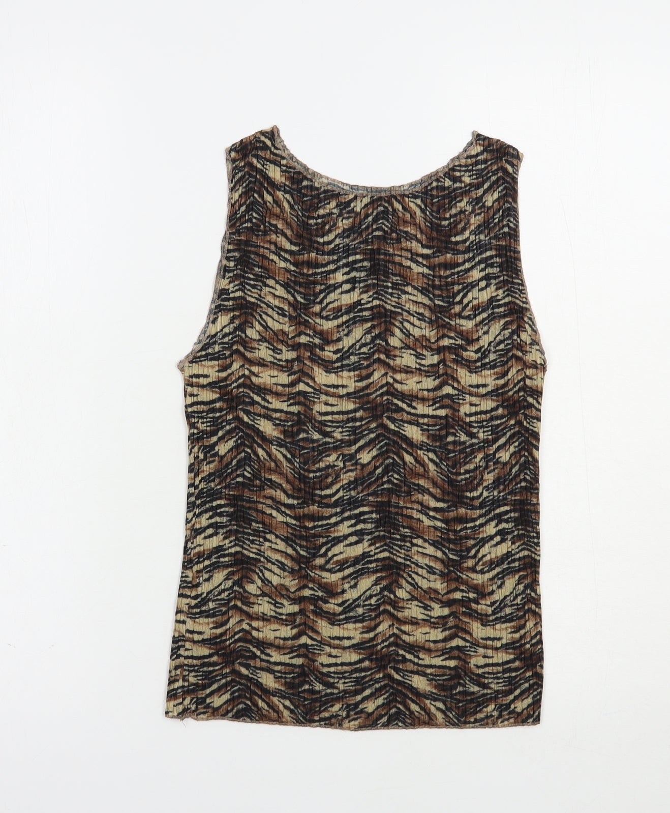 Marks and Spencer Womens Brown Animal Print Polyester Basic Tank Size 12 Round Neck
