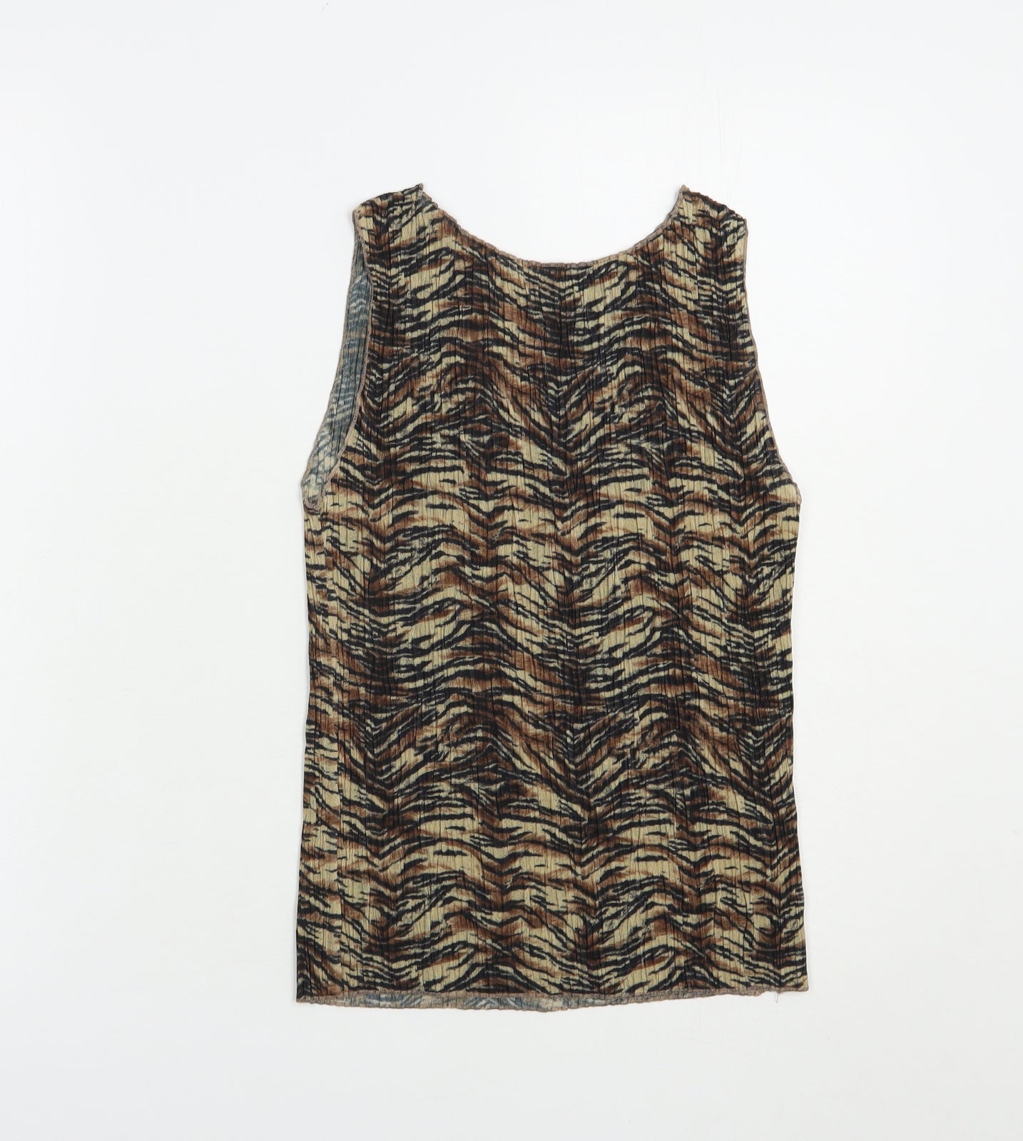 Marks and Spencer Womens Brown Animal Print Polyester Basic Tank Size 12 Round Neck