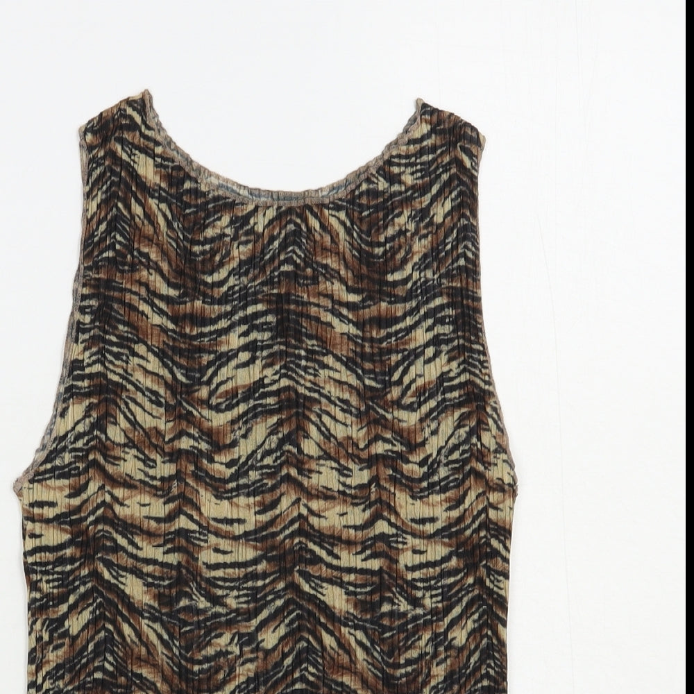Marks and Spencer Womens Brown Animal Print Polyester Basic Tank Size 12 Round Neck