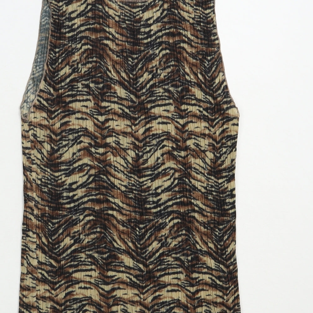 Marks and Spencer Womens Brown Animal Print Polyester Basic Tank Size 12 Round Neck