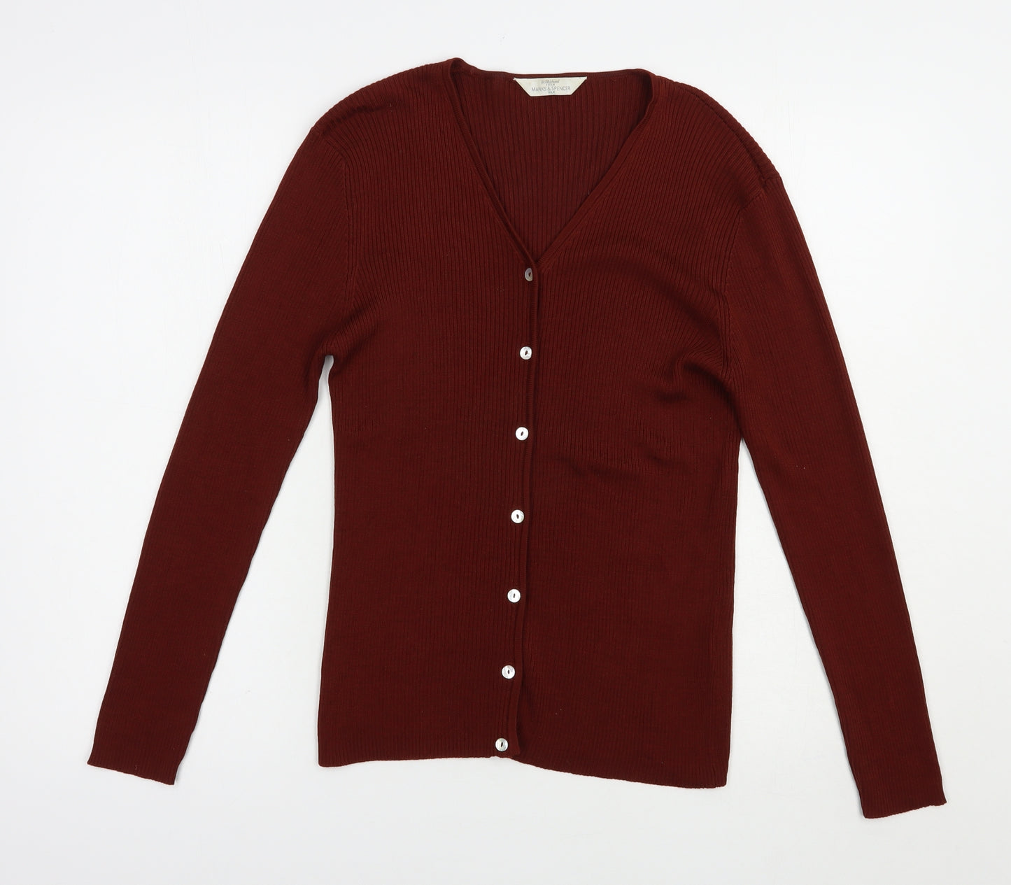 Marks and Spencer Womens Brown V-Neck  Silk Cardigan Jumper Size 14