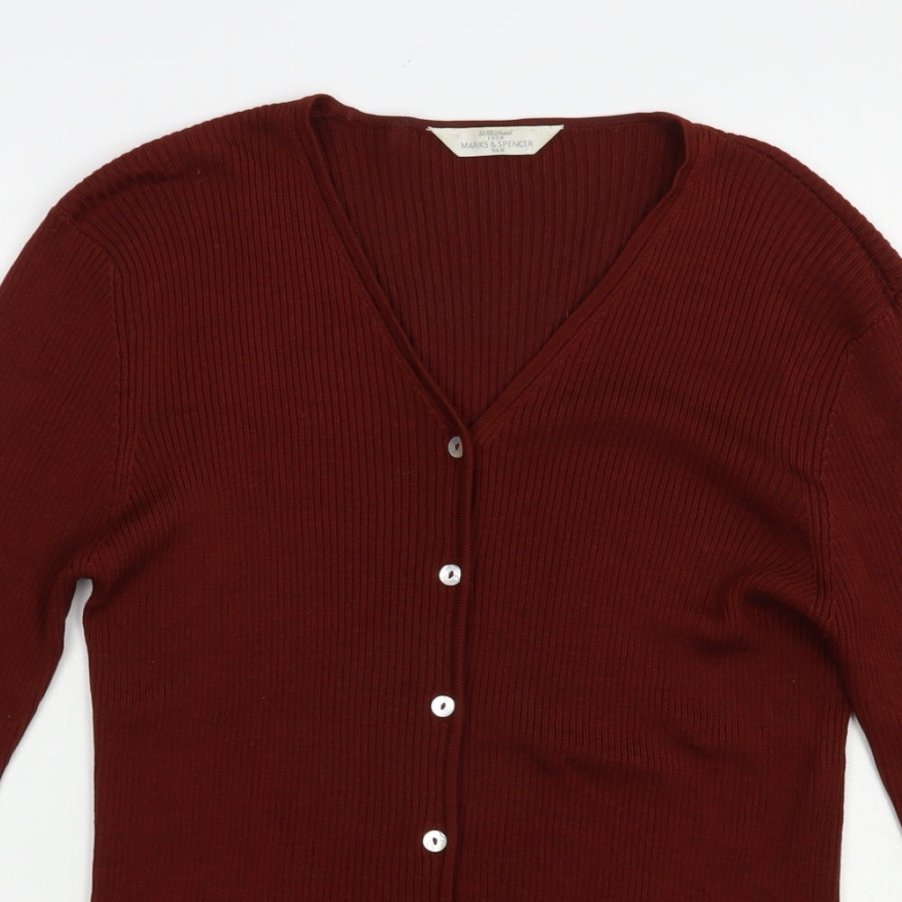 Marks and Spencer Womens Brown V-Neck  Silk Cardigan Jumper Size 14