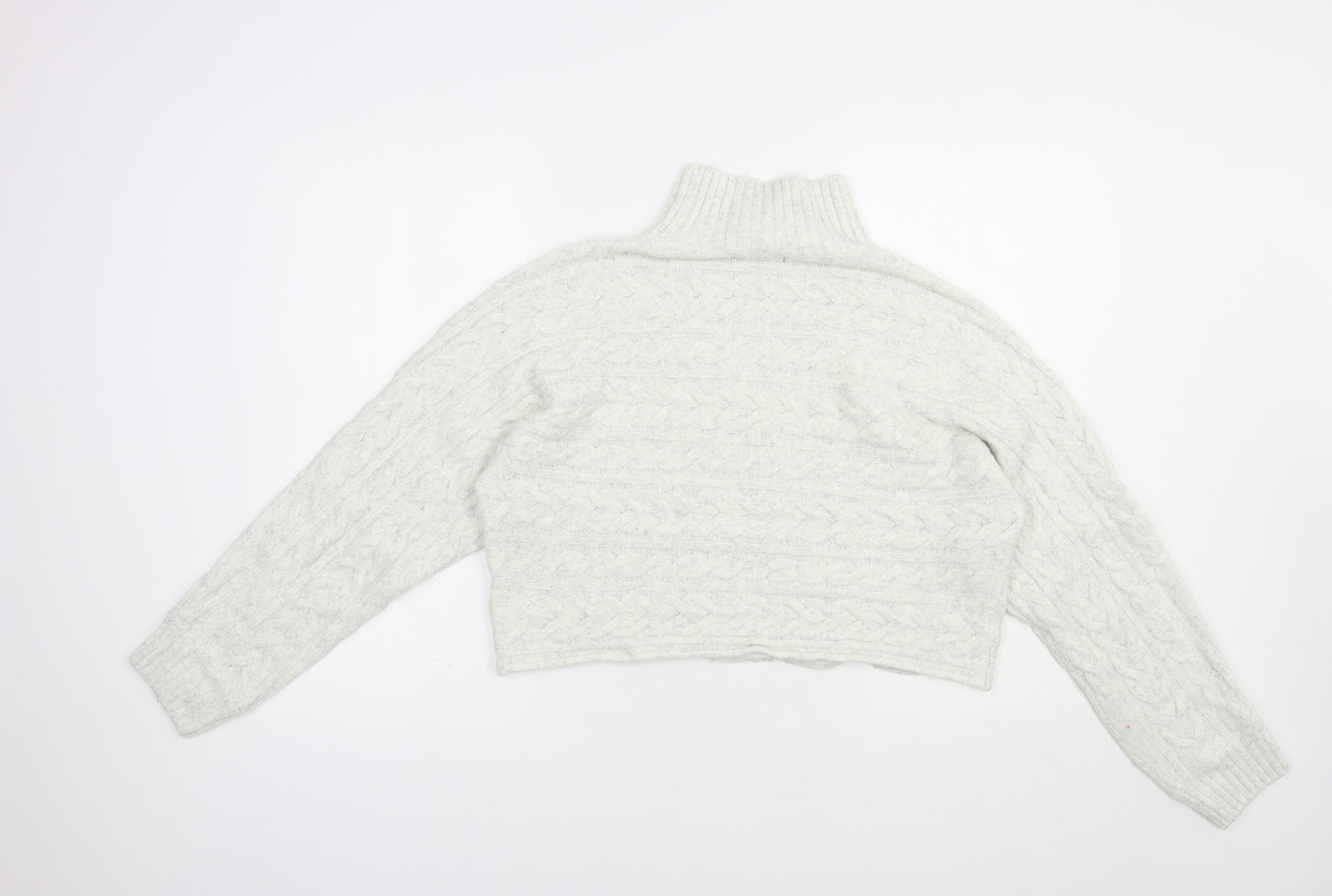 New Look Womens Grey High Neck  Acrylic Pullover Jumper Size M   - Cropped