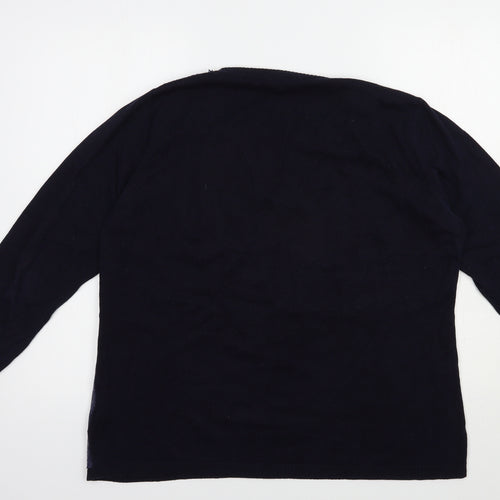 Casamia Womens Blue Crew Neck Geometric Viscose Pullover Jumper Size XL