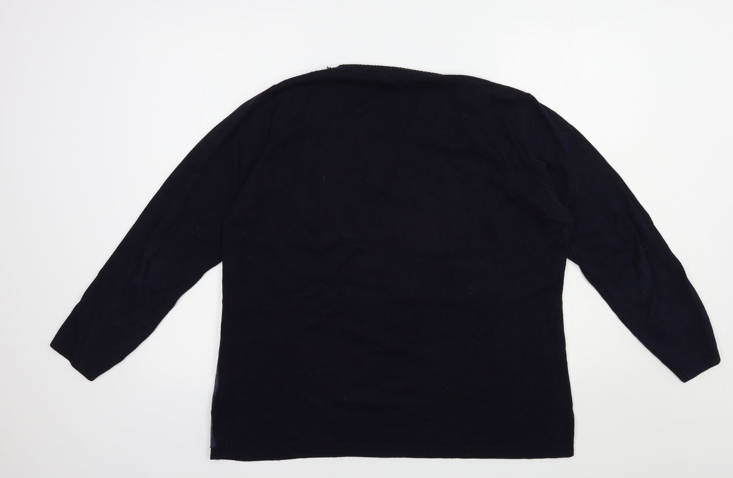 Casamia Womens Blue Crew Neck Geometric Viscose Pullover Jumper Size XL