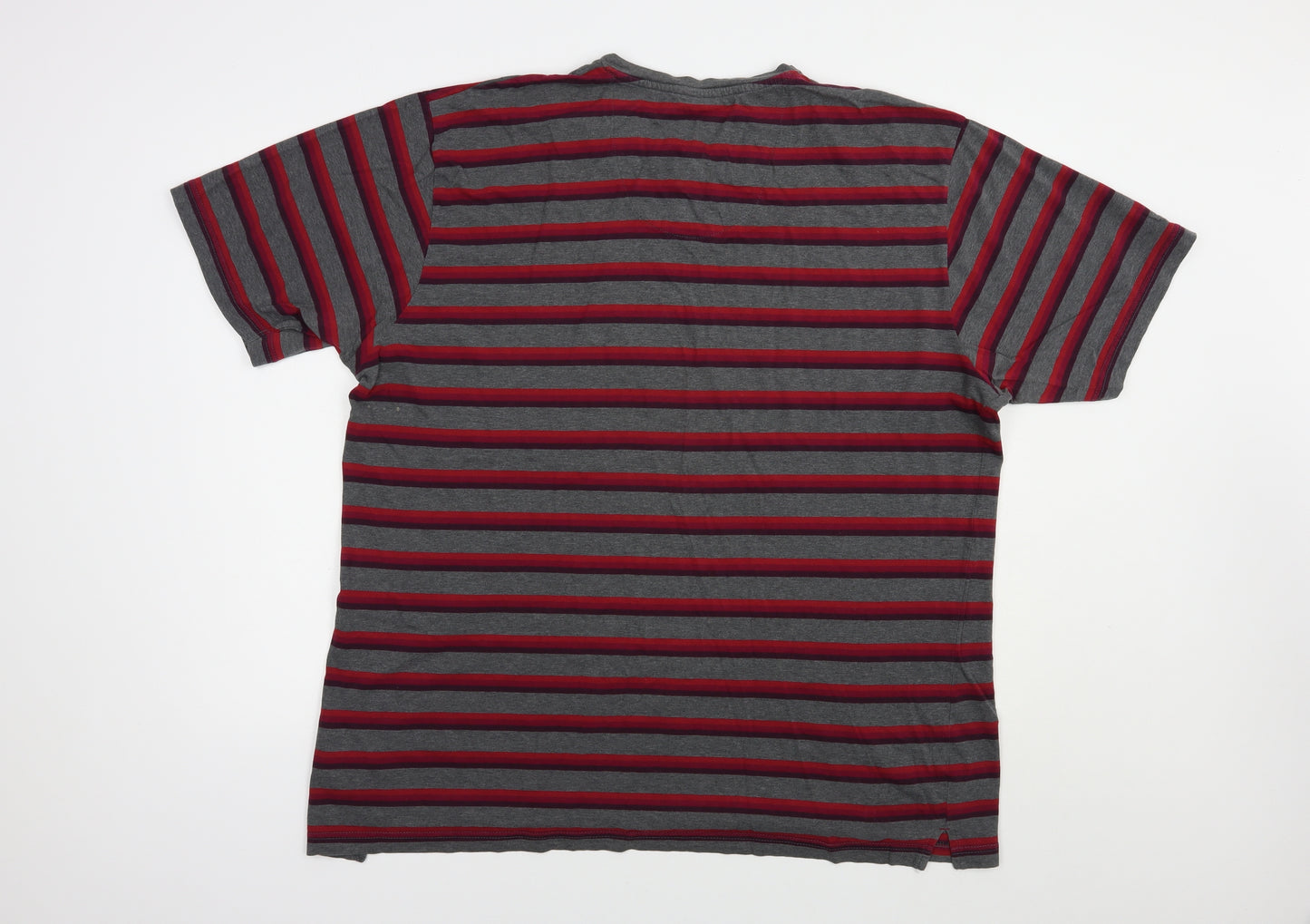 Marks and Spencer Mens Grey Striped Cotton  T-Shirt Size 2XL V-Neck