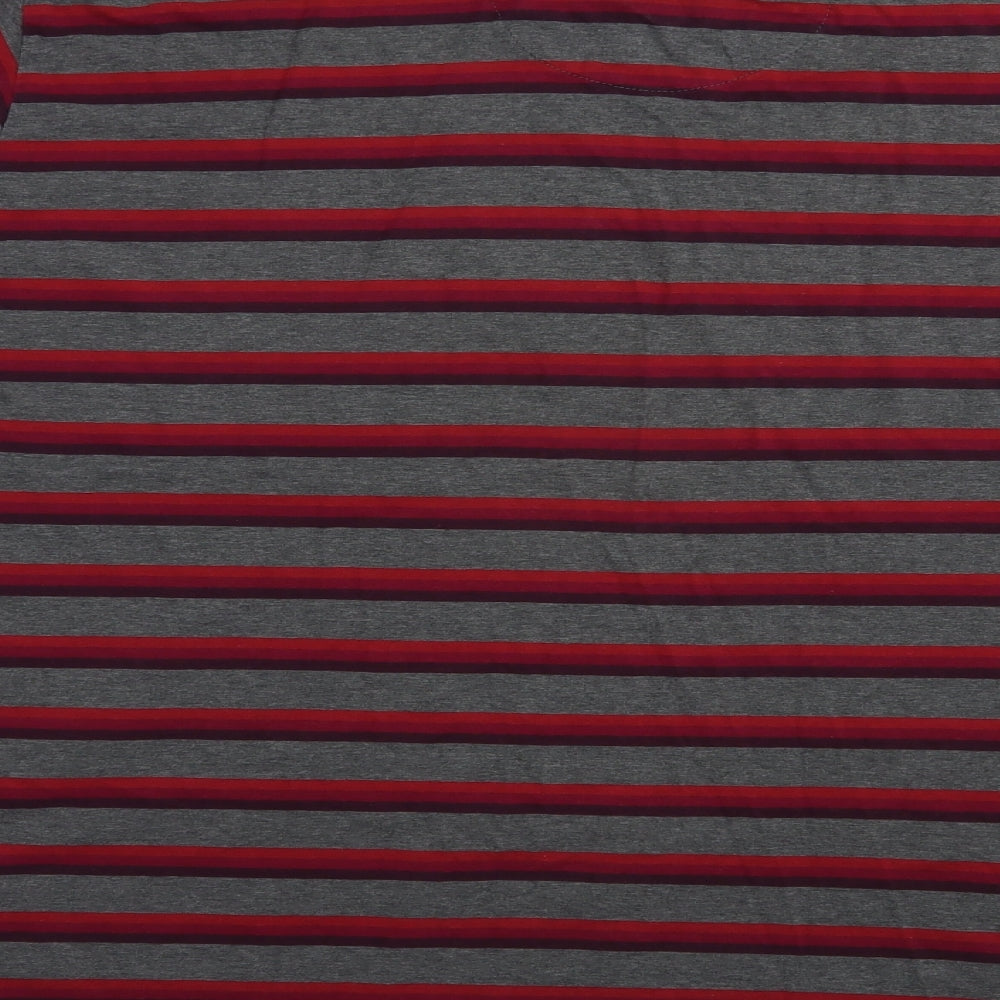 Marks and Spencer Mens Grey Striped Cotton  T-Shirt Size 2XL V-Neck