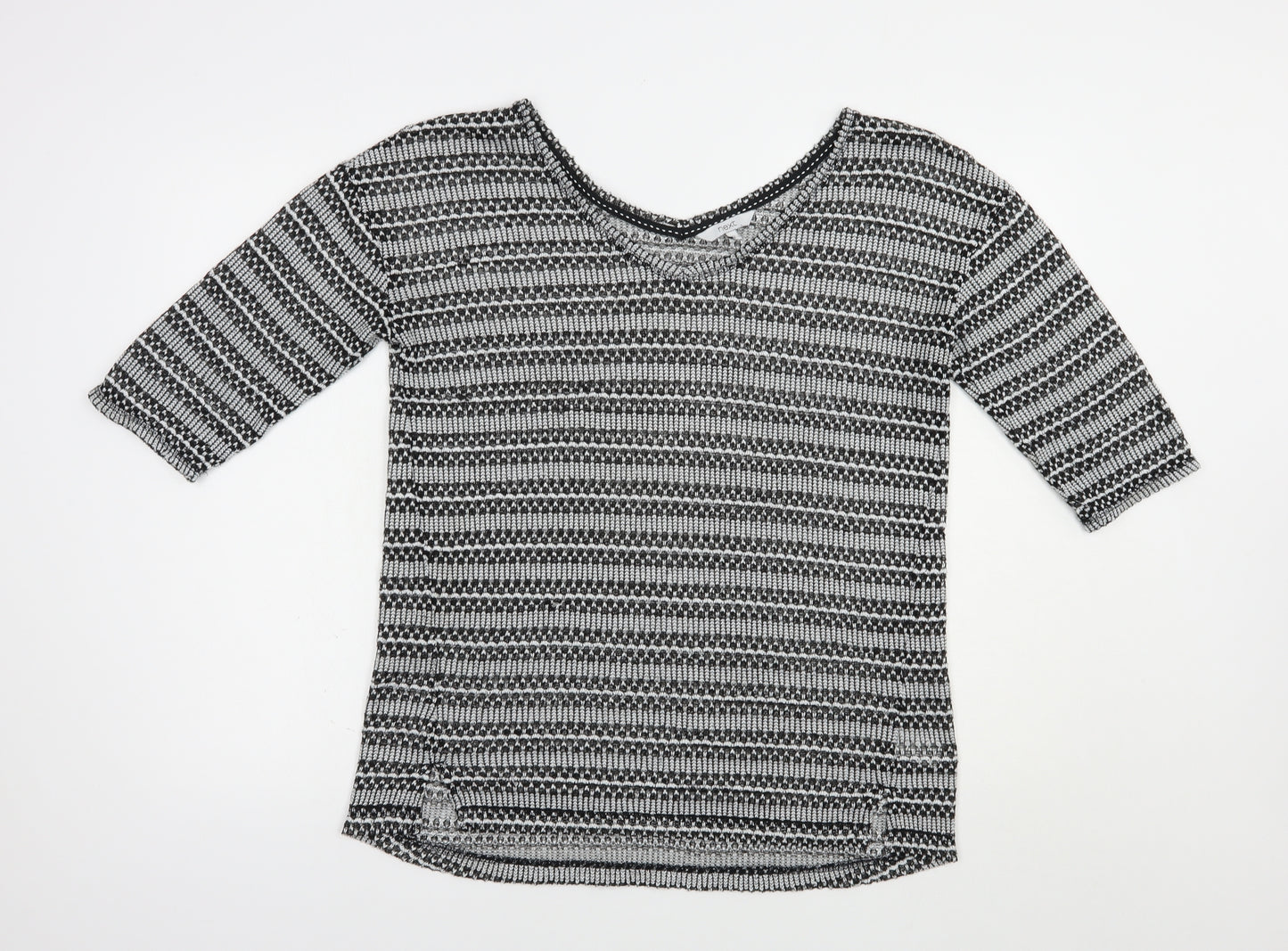 NEXT Womens Grey Scoop Neck Striped Polyester Pullover Jumper Size 14