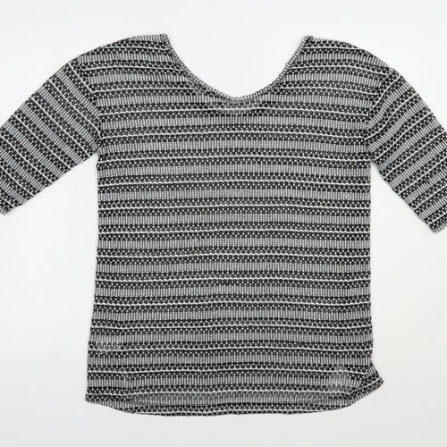 NEXT Womens Grey Scoop Neck Striped Polyester Pullover Jumper Size 14