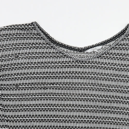 NEXT Womens Grey Scoop Neck Striped Polyester Pullover Jumper Size 14