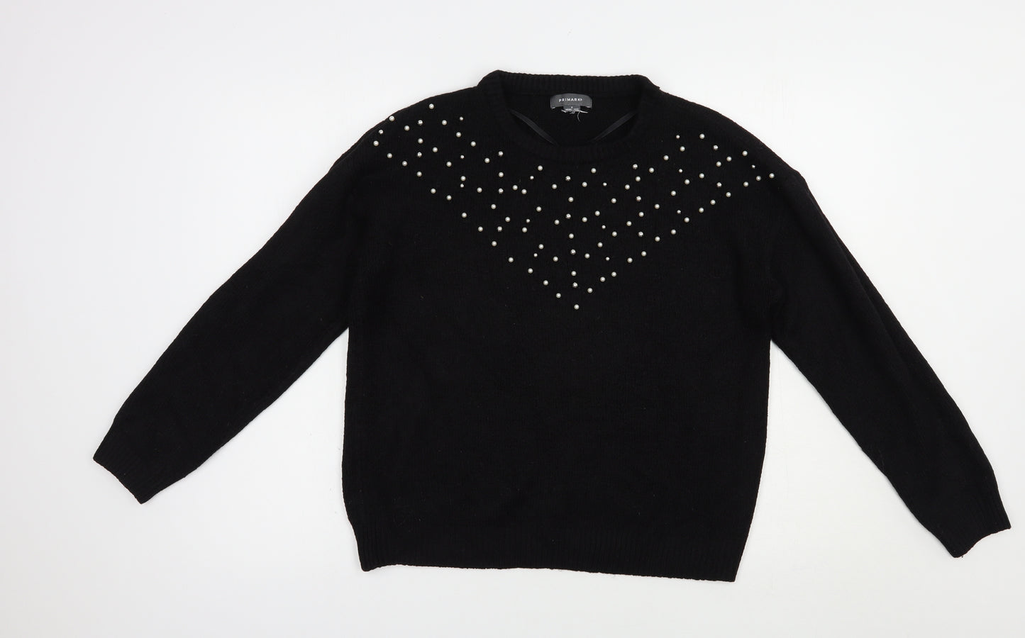 Primark Womens Black Crew Neck  Acrylic Pullover Jumper Size 10
