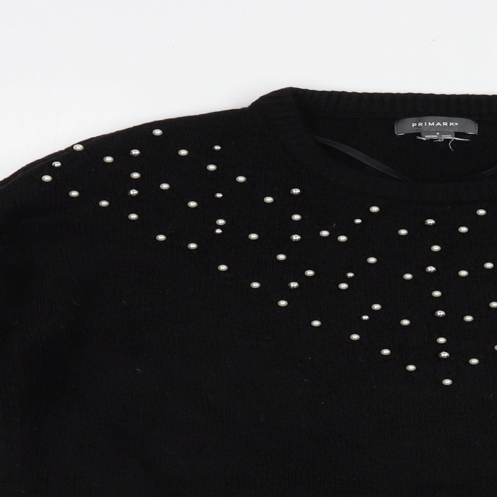 Primark Womens Black Crew Neck  Acrylic Pullover Jumper Size 10