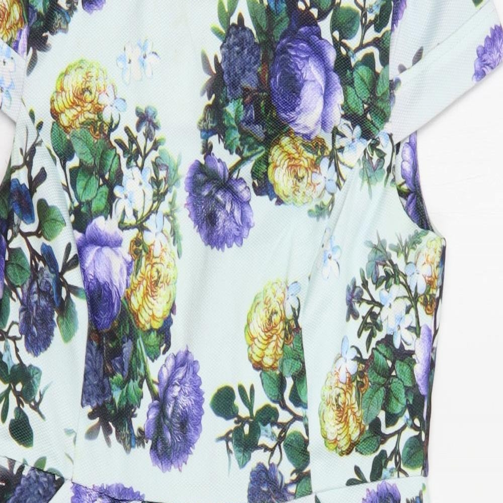 Darling Womens Blue Floral Polyester Pencil Dress  Size M  Scoop Neck Zip
