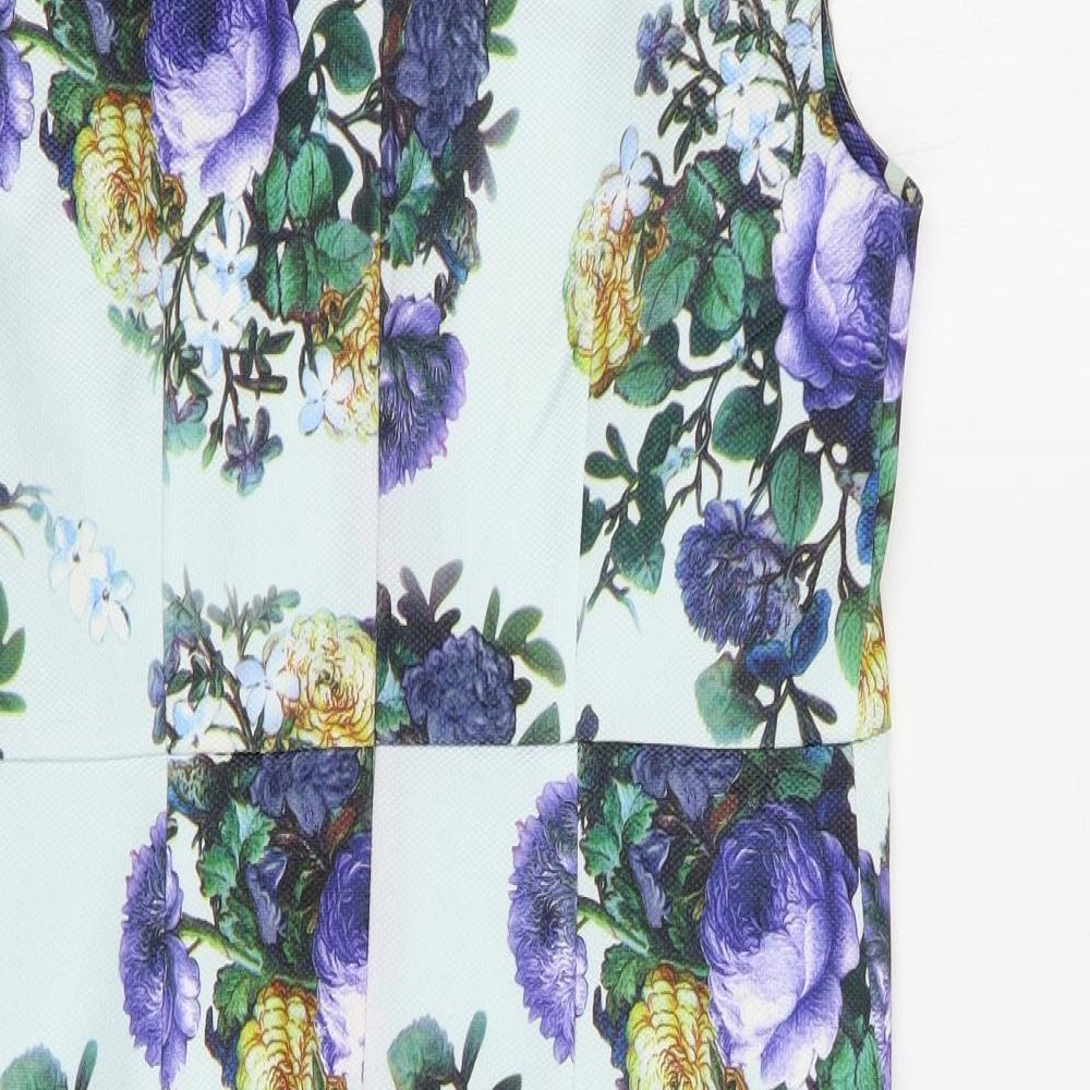 Darling Womens Blue Floral Polyester Pencil Dress  Size M  Scoop Neck Zip