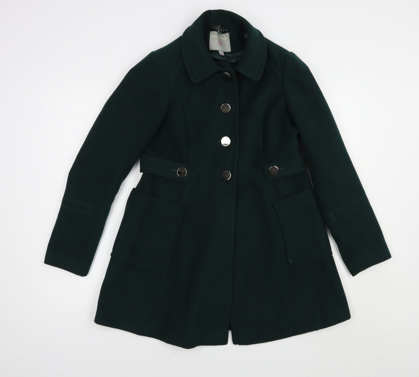 Dorothy Perkins Womens Green   Pea Coat Coat Size 8  Button