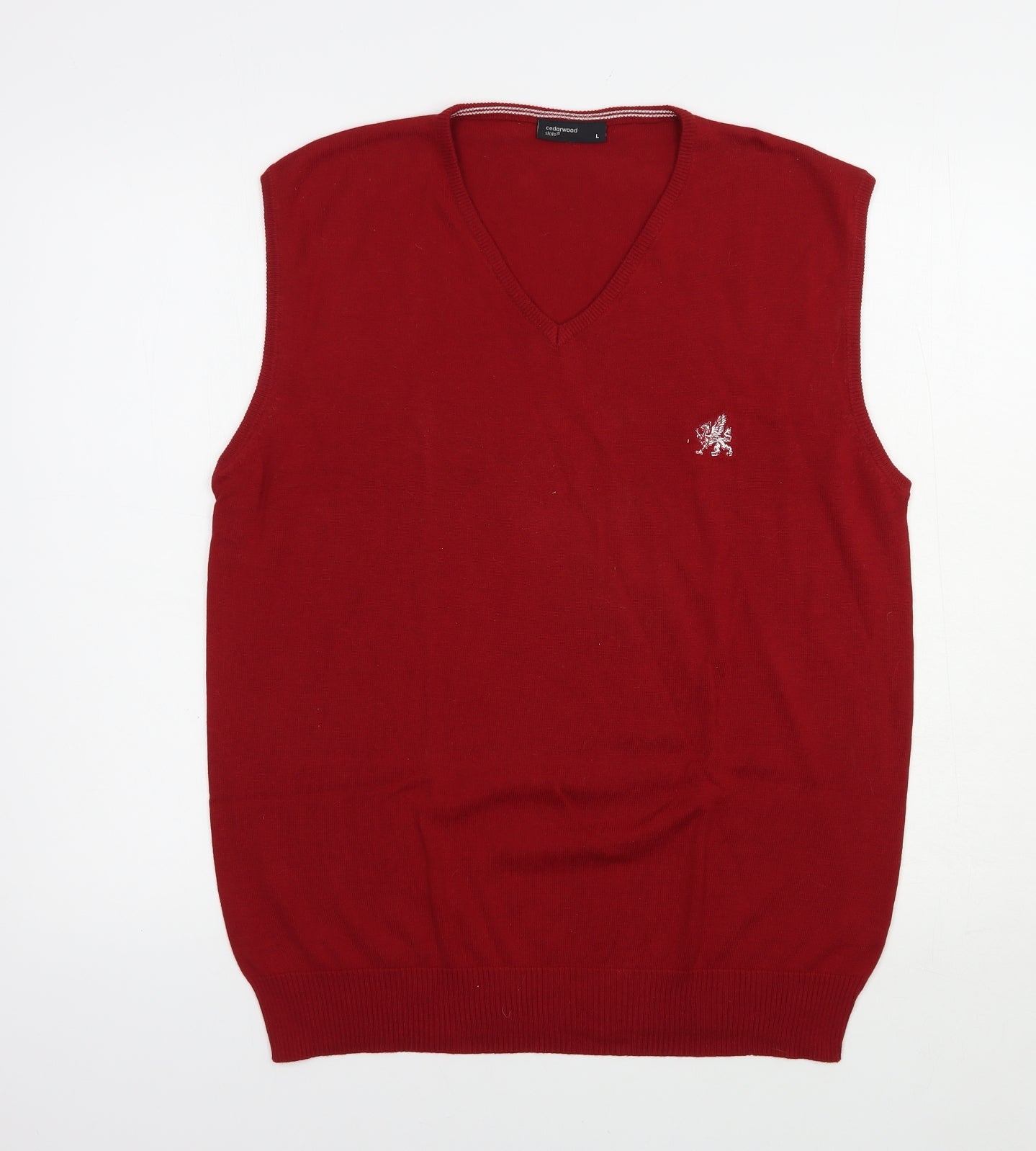 Cedarwood State Mens Red V-Neck  Cotton Vest Jumper Size L