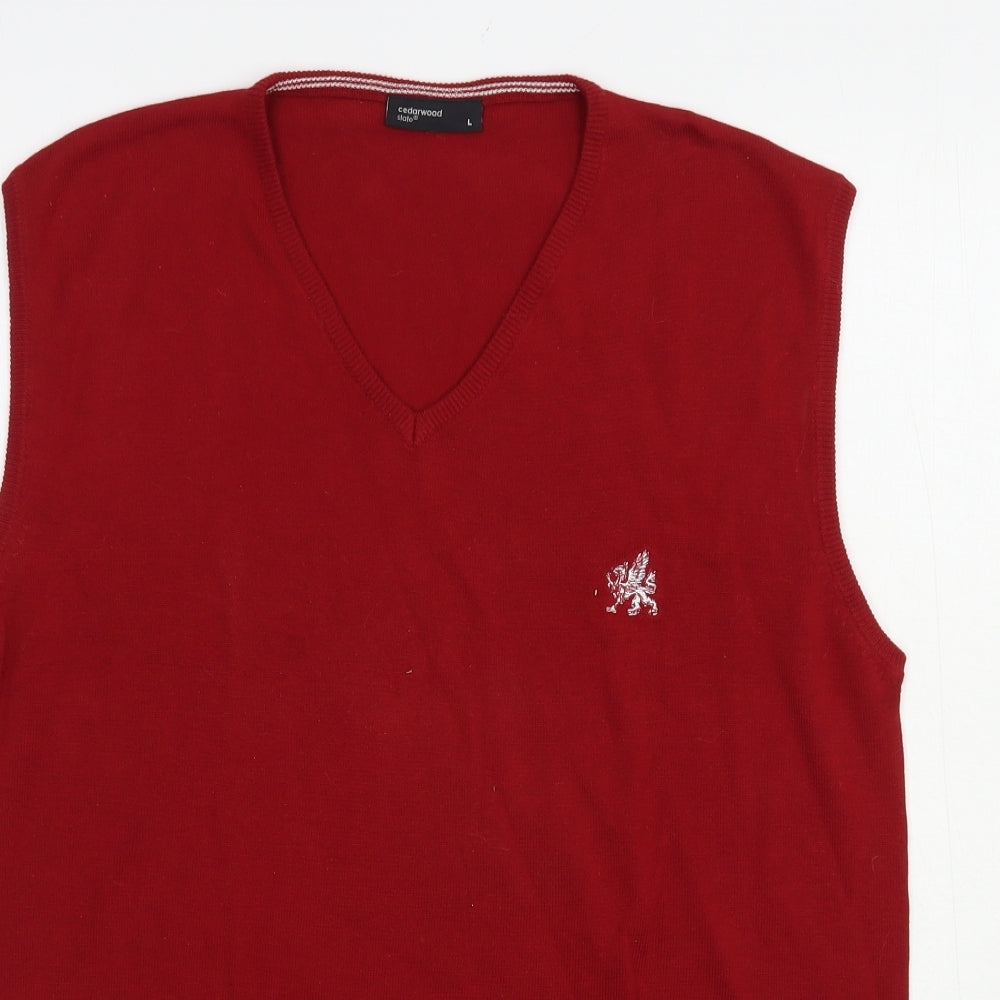 Cedarwood State Mens Red V-Neck  Cotton Vest Jumper Size L