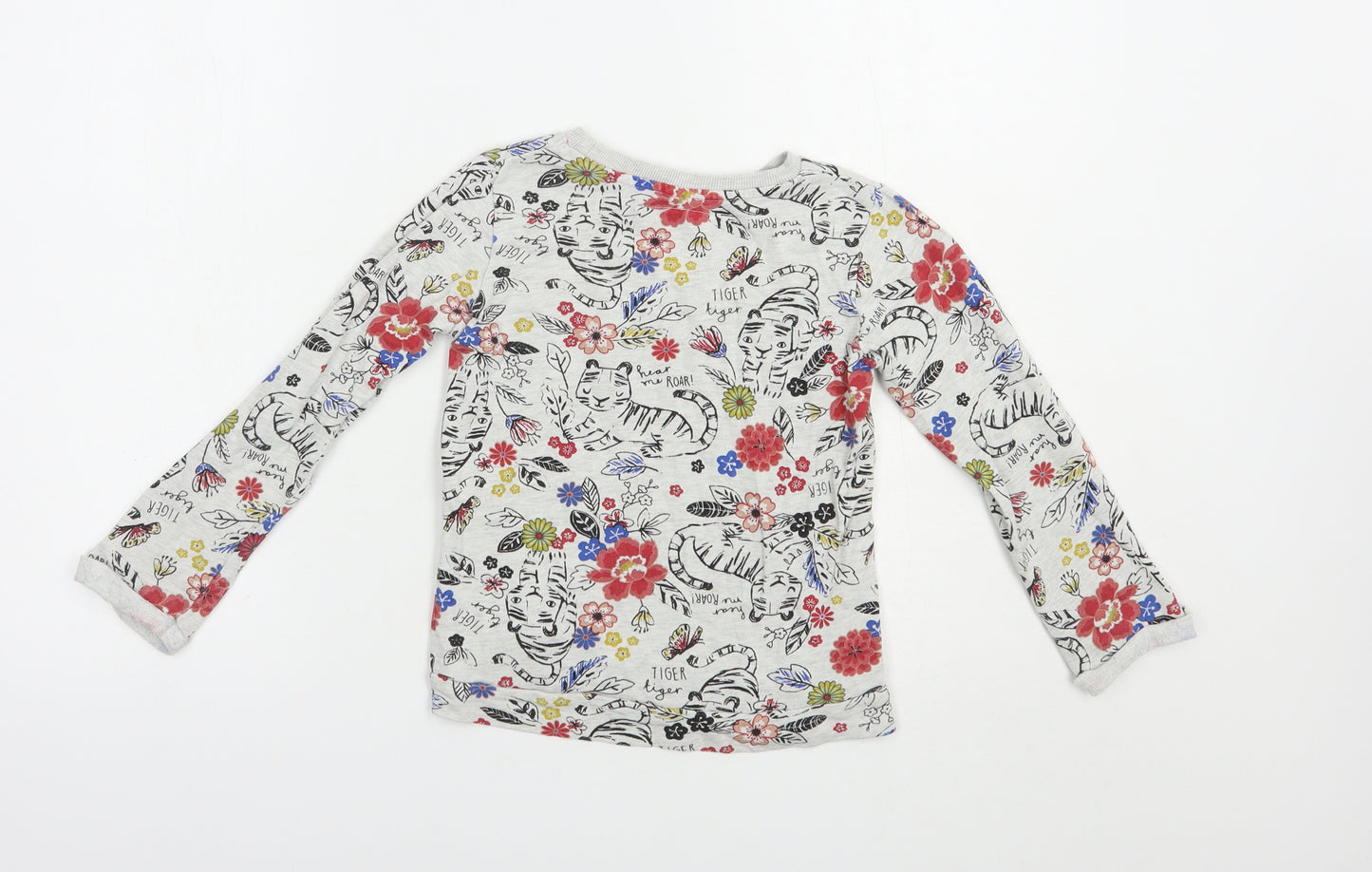 TU Girls Grey Floral Cotton Pullover Sweatshirt Size 5-6 Years  Pullover - Tiger
