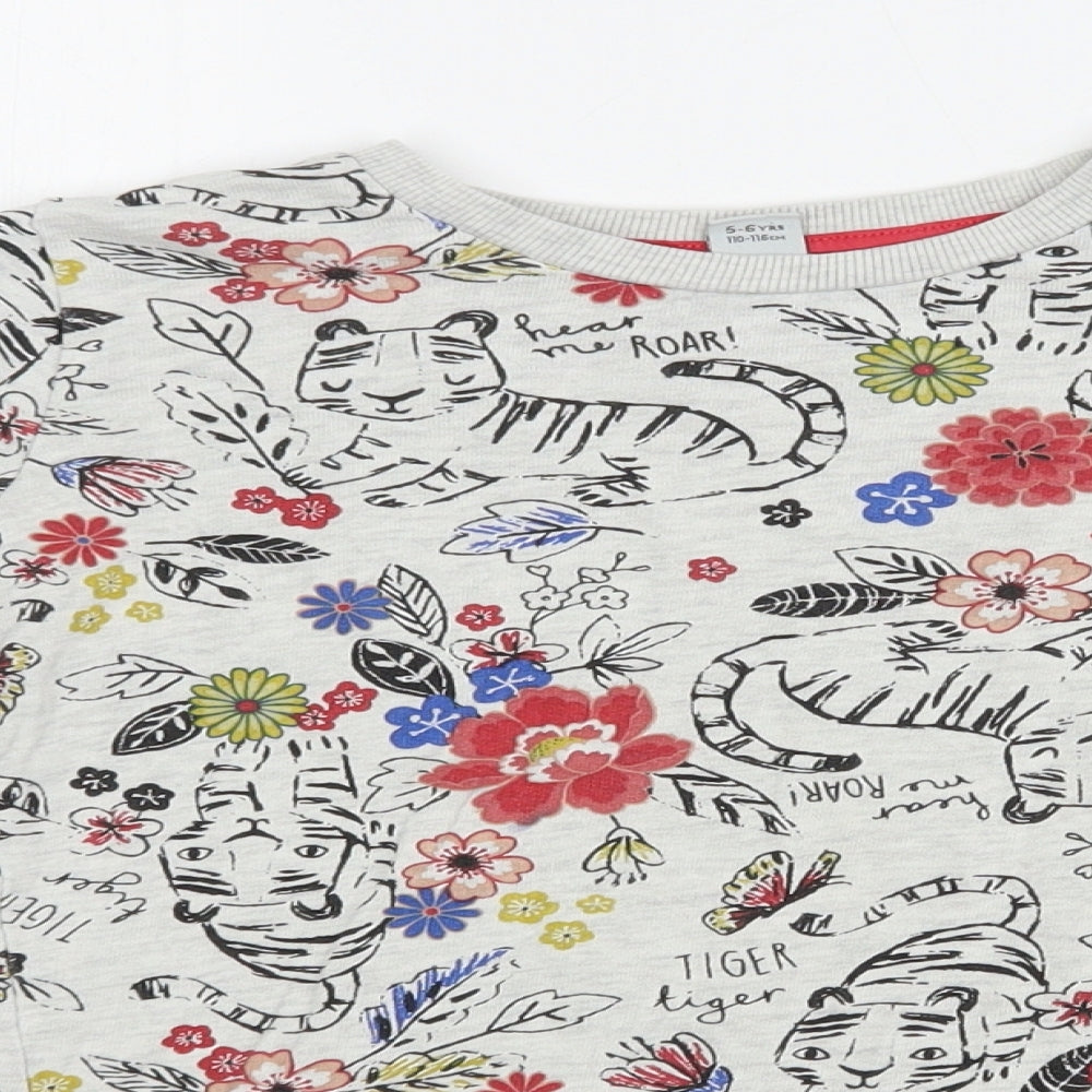 TU Girls Grey Floral Cotton Pullover Sweatshirt Size 5-6 Years  Pullover - Tiger