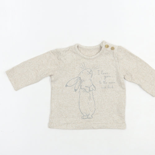 George Baby Beige  Viscose Pullover T-Shirt Size 0-3 Months Crew Neck Pullover - Bunny