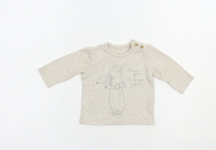 George Baby Beige Viscose Pullover T-Shirt Size 0-3 Months Crew Neck Pullover - Bunny